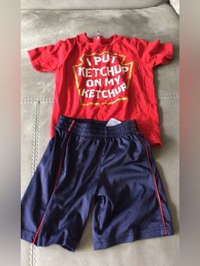 Puma Kids Red Graphic Tee with Navy Shorts